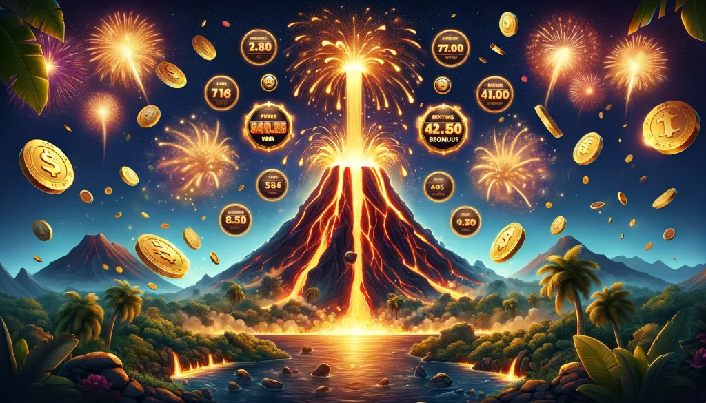 Winnaars vieren een lavastroom van munten in Coin Volcano, de nieuwste sensatie in online slots bij Bruno Casino Nederland.