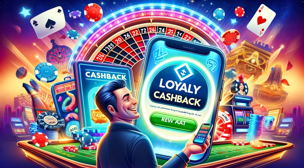 Speler ontvangt cashback beloningen in een casino omgeving, benadrukkend de waardering voor loyaliteit.