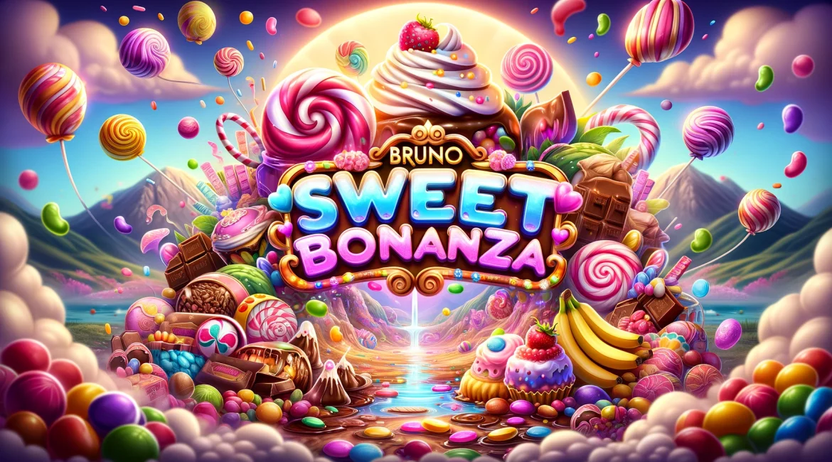 Kleurrijke afbeelding van Sweet Bonanza slotspel naast populaire slots van Bruno Casino Nederland.