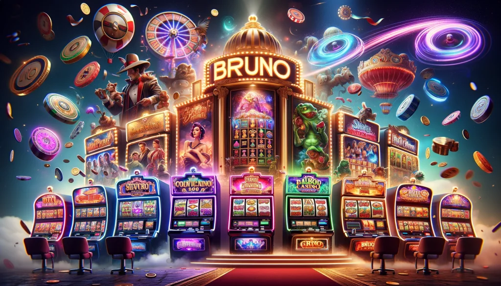 Royal Joker slot game naast andere populaire slotmachines in Bruno Casino, benadrukkend de unieke thema's en functies.